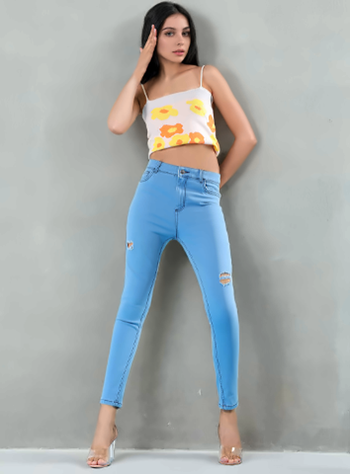 Women Blue Super Skinny Fit High-Rise Mildly Distressed Stretchable Jeans