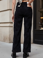 Women Black Wide Leg Clean Look Printed Stretchable Jeans