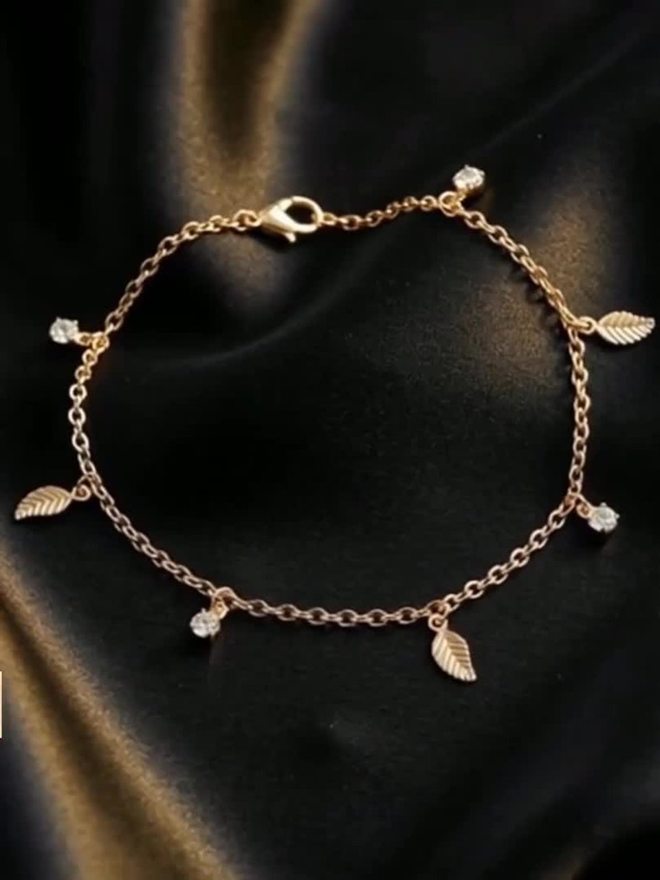 Women Gold Feather Charms Bracelet