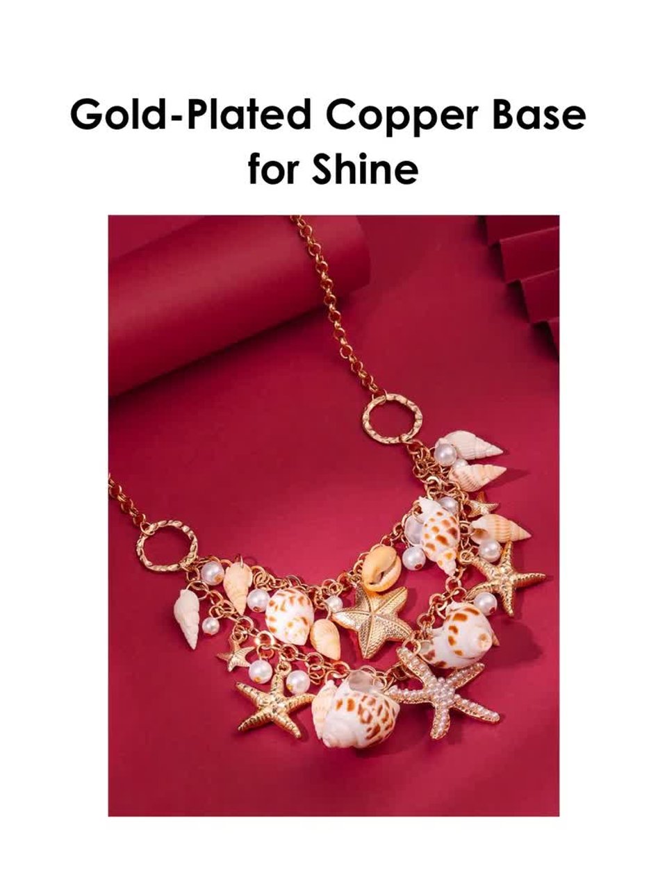 Gold-Toned & White Sea Shell Starfish Pearls Hanging Choker Necklace