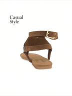Women Woven Design Leather Casual Gladiators with Buckles Flats