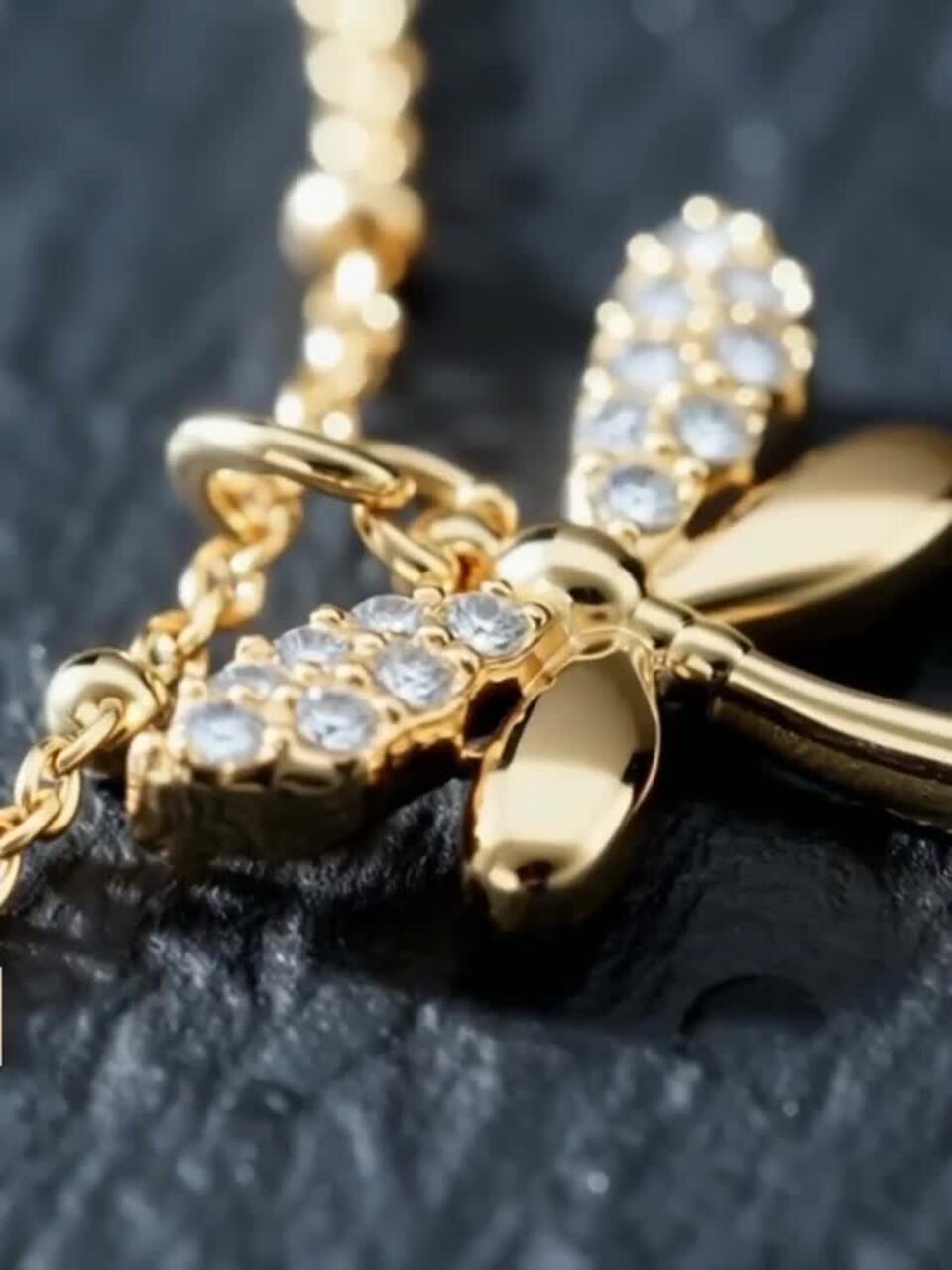 London Women Gold-Plated & White Crystals Dragonfly Clasp Charm Bracelet