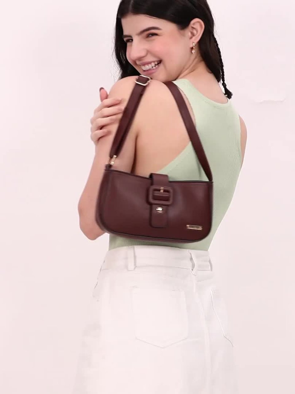 Solid Adjustable Strap Structured Sling Bag