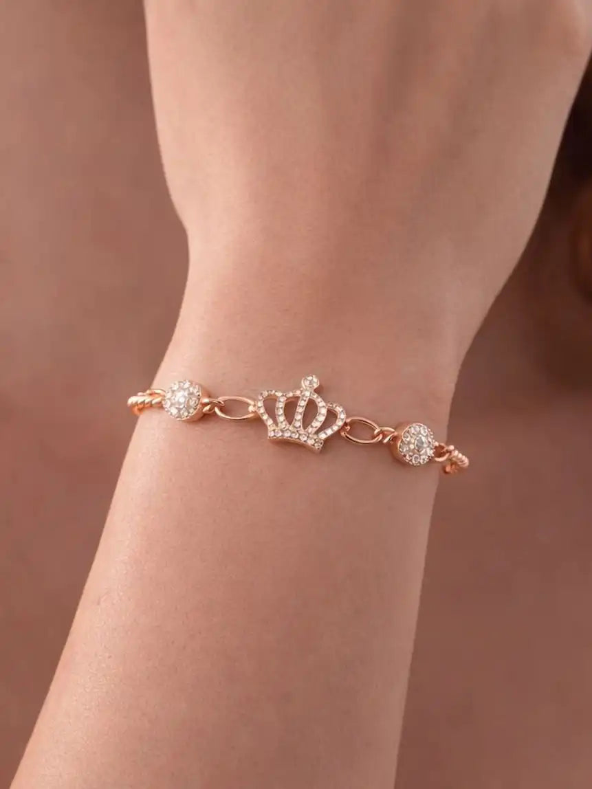 14K Gold-Plated Floral Cubic Zirconia Dual Motif Anti-Tarnish Bracelet
