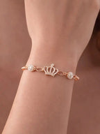 14K Gold-Plated Floral Cubic Zirconia Dual Motif Anti-Tarnish Bracelet
