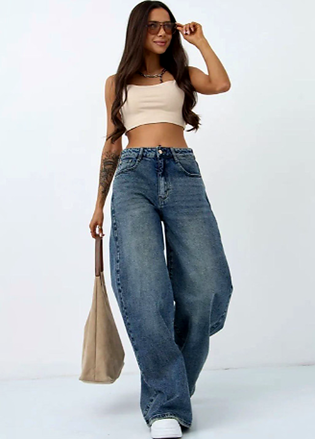 Women Jean Wide Leg High-Rise Light Fade Stretchable Jeans