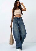 Women Jean Wide Leg High-Rise Light Fade Stretchable Jeans