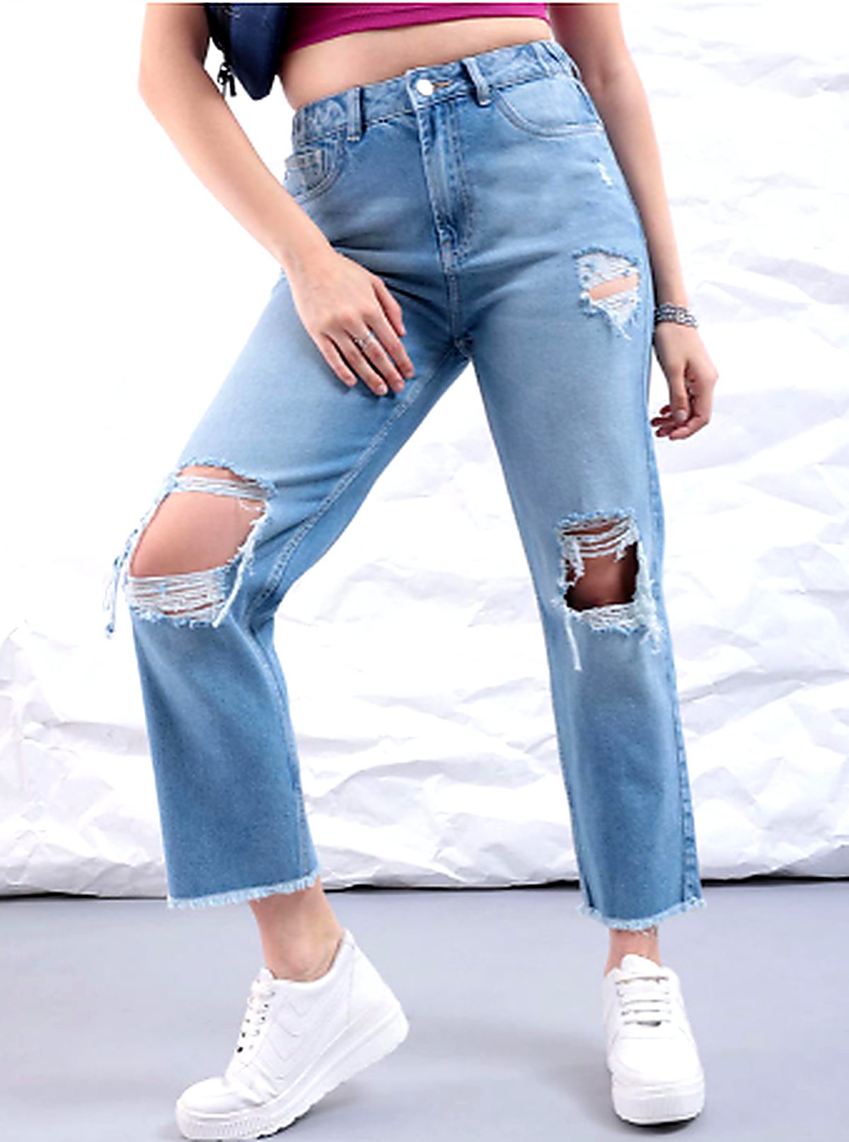 Women Straight Fit Highly Distressed Pure Cotton Jeans