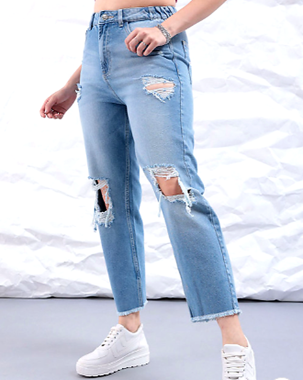 Women Straight Fit Highly Distressed Pure Cotton Jeans