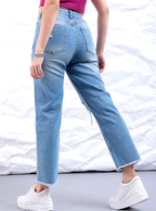 Women Straight Fit Highly Distressed Pure Cotton Jeans