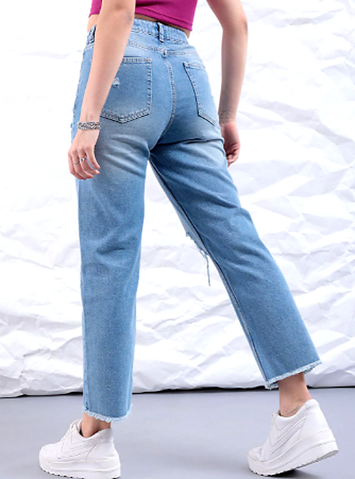 Women Straight Fit Highly Distressed Pure Cotton Jeans