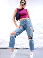 Women Straight Fit Highly Distressed Pure Cotton Jeans