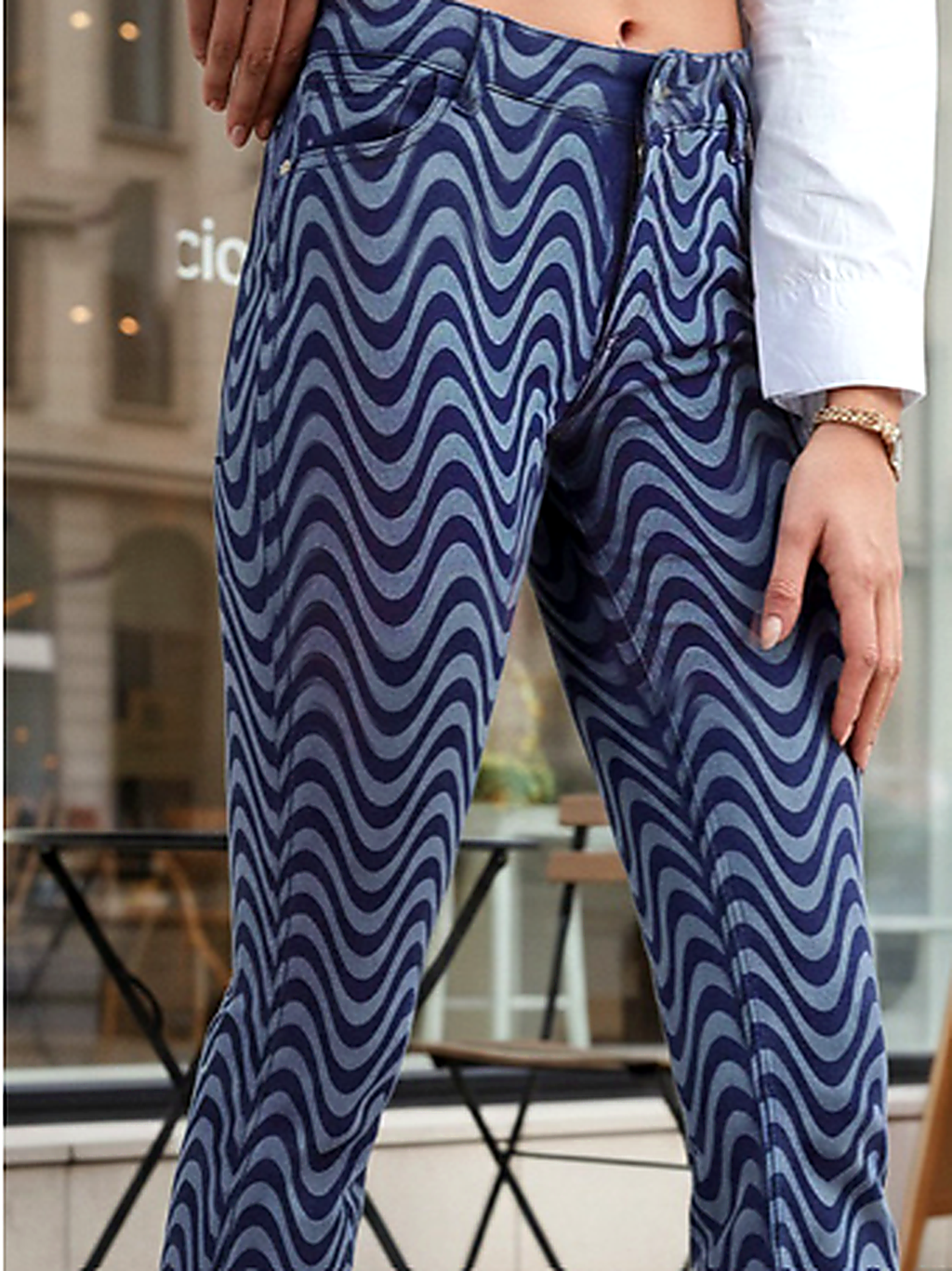 Women Blue Coloured Printed High-Rise Stretchable Bootcut Jeans