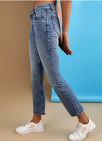 Women Blue Bootcut High-Rise Clean Look Heavy Fade Stretchable Jeans