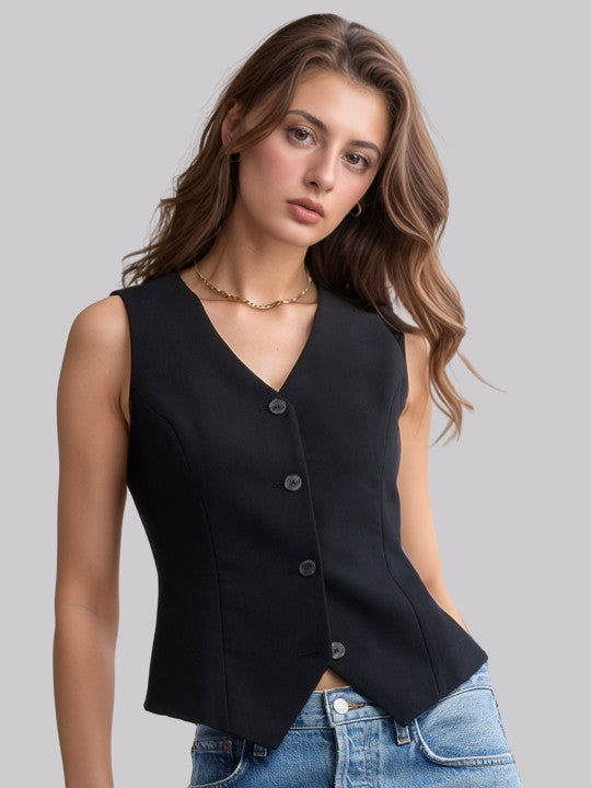 Sleeveless V-Neck Slim-Fit Formal Waistcoat