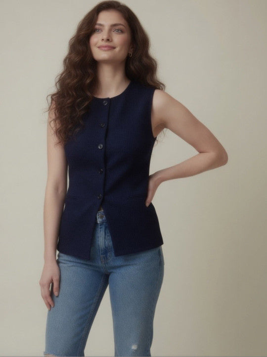 Scoop Neck Sleeveless Waistcoat