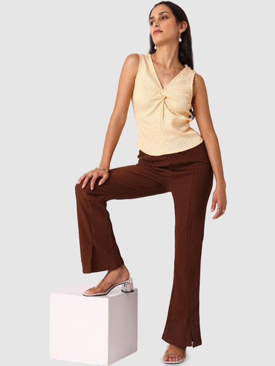 Women Textured Flared Trousers