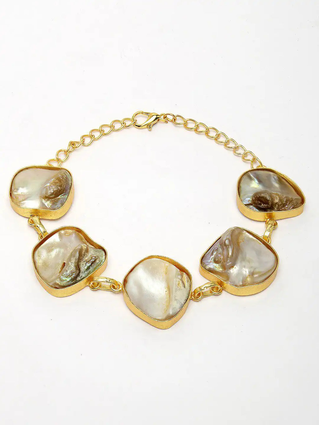 Women Brass Mother of Pearl Gold-Plated Link Bracelet