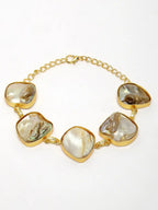 Women Brass Mother of Pearl Gold-Plated Link Bracelet