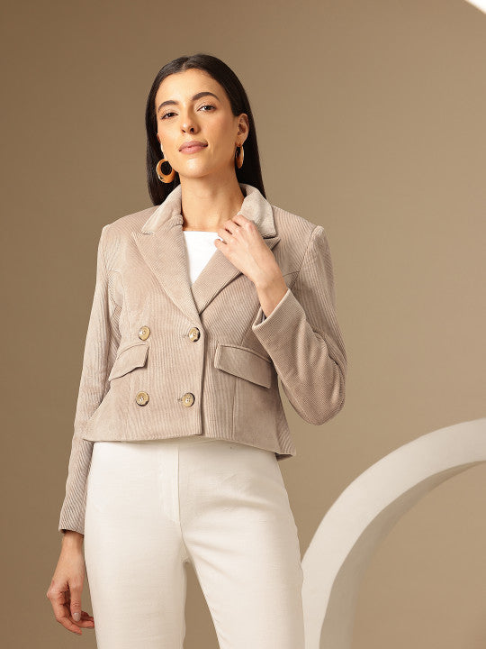 Corduroy Double Breasted Crop Casual Blazers
