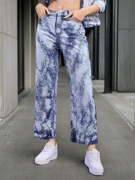 Women Wide Leg High-Rise Clean Look Heavy Fade Jeans