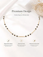Women Brass Black Beaded Chain Necklace with Minimal Bar Link Design