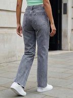 Women Straight Fit High-Rise Slash Knee Light Fade Jeans