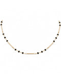 Women Brass Black Beaded Chain Necklace with Minimal Bar Link Design