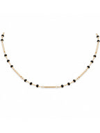 Women Brass Black Beaded Chain Necklace with Minimal Bar Link Design