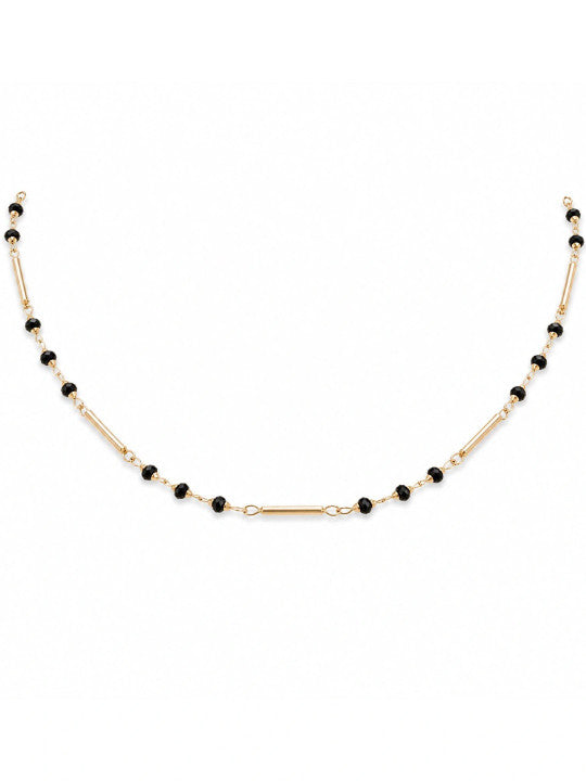 Women Brass Black Beaded Chain Necklace with Minimal Bar Link Design