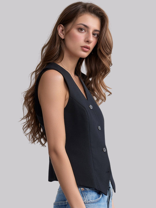 Sleeveless V-Neck Slim-Fit Formal Waistcoat