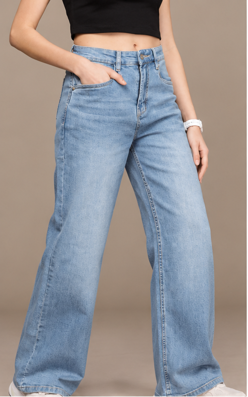 The Lifestyle Co. Women Wide Leg Light Fade Stretchable Jeans