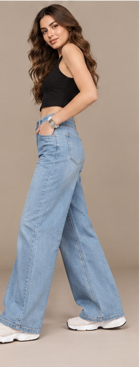 The Lifestyle Co. Women Wide Leg Light Fade Stretchable Jeans