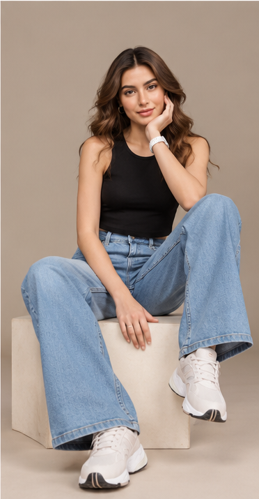 The Lifestyle Co. Women Wide Leg Light Fade Stretchable Jeans