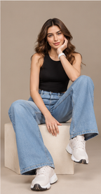 The Lifestyle Co. Women Wide Leg Light Fade Stretchable Jeans