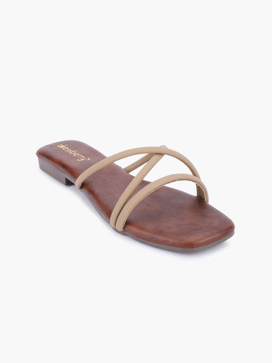 Women Striped Open Toe Flats