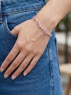 Silver Anti Tarnish Floral Pink Stones Crystal Tulip Bracelet