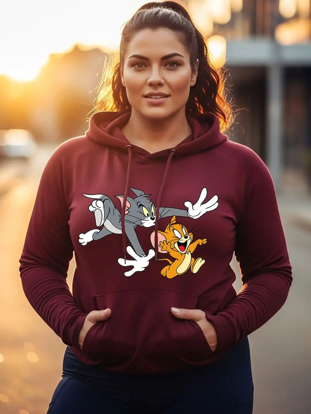 Graphic Printed Hooded Plus Size Full Sleeve Sweatshirt