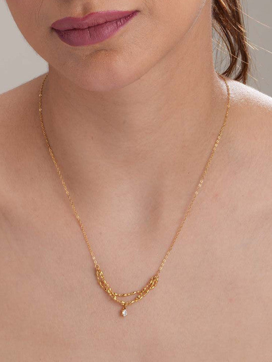 Stainless Steel Gold-Plated Cubic Zirconia Necklace