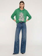 Women Green Printed Hooded Sweatshirt