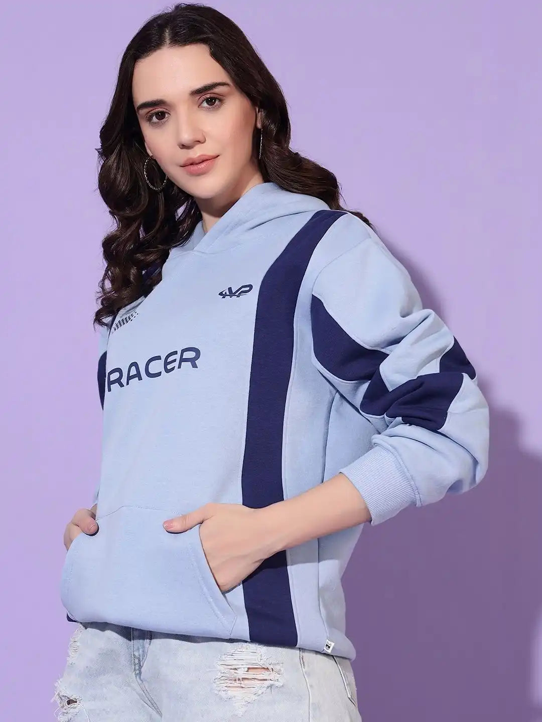 Women Colourblocked Hooded Sweatshirt