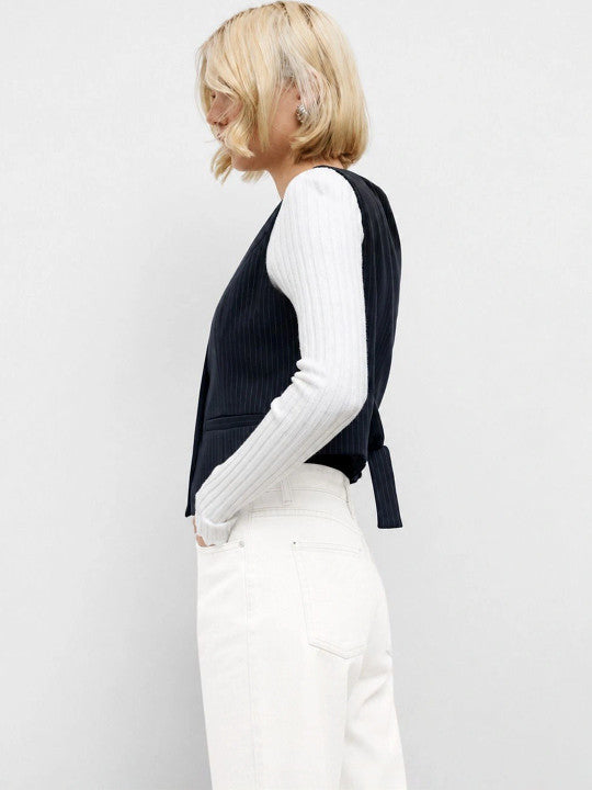 Striped V-Neck Woven Waistcoat