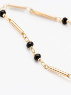 Women Brass Black Beaded Chain Necklace with Minimal Bar Link Design