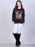 Women Floral Printed Ribbed Pullover Sweatshirt