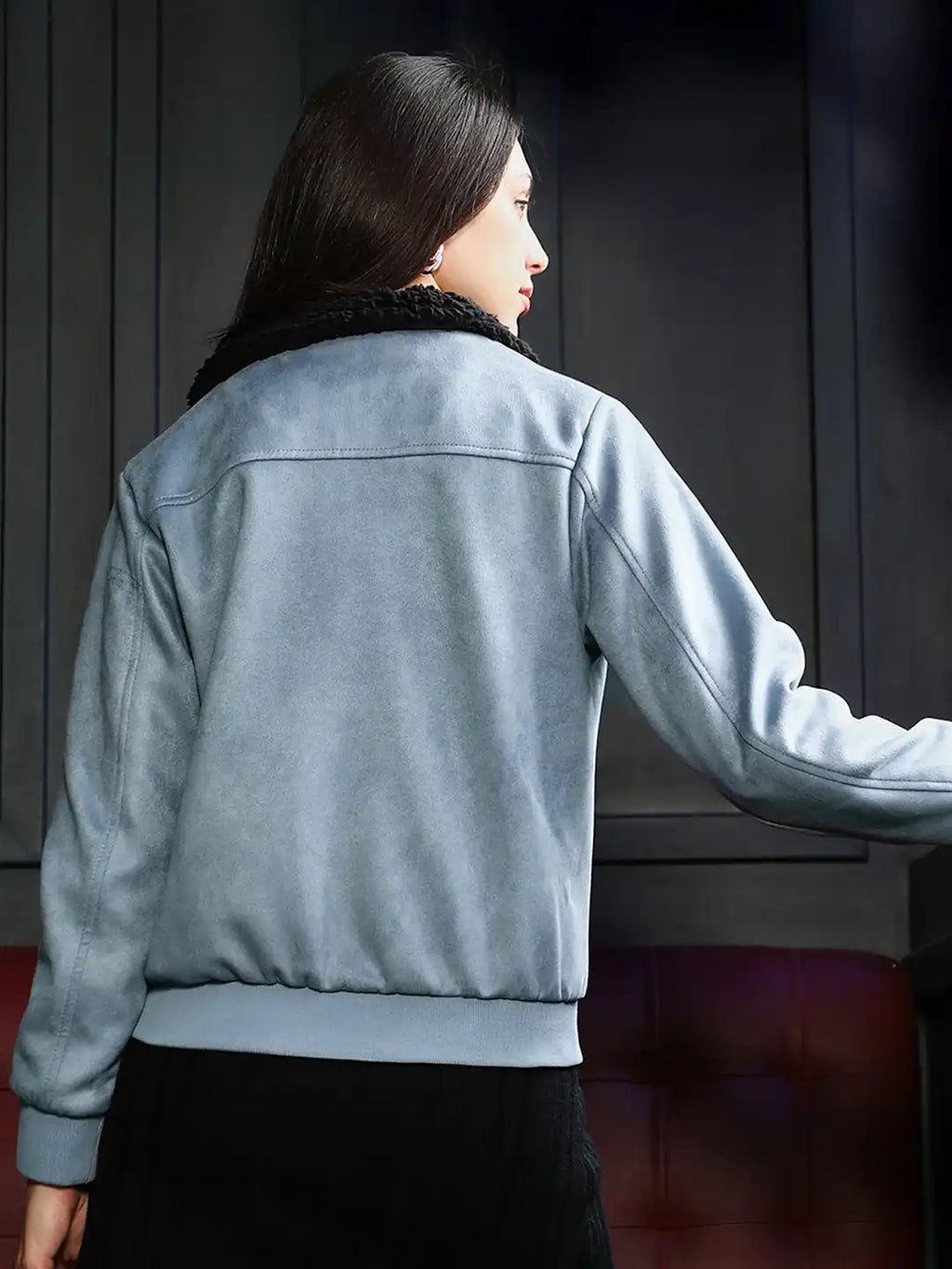 Powder Women Spread Collar Solid Lightweight Bomber Jacket