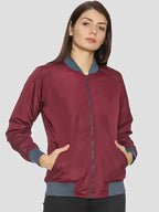 Women Stand Collar Solid Lightweight Bomber Jacket