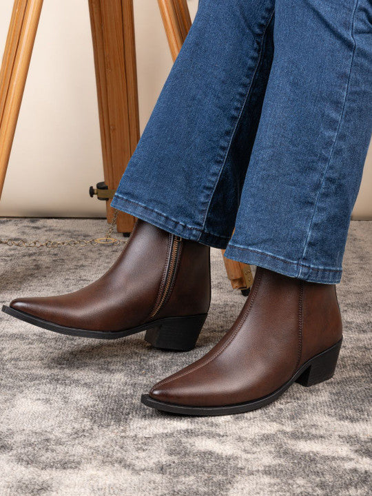 The Lifestyle Co Women Pointed Toe Zip Chelsea Boots