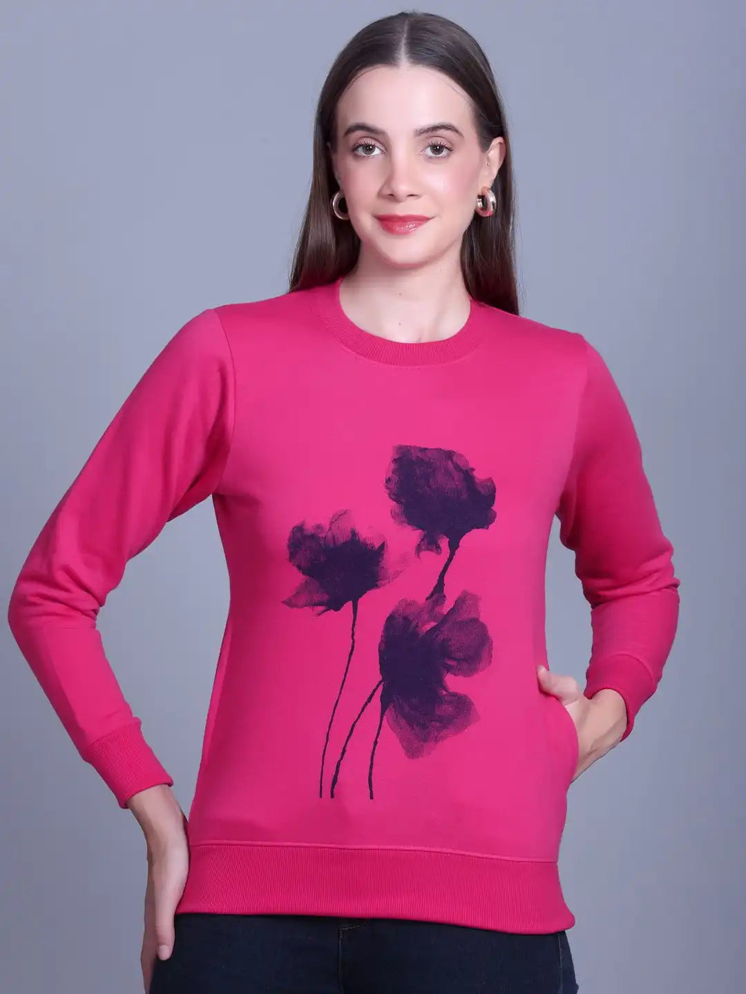 Women Round Neck Printed Sweatshirt