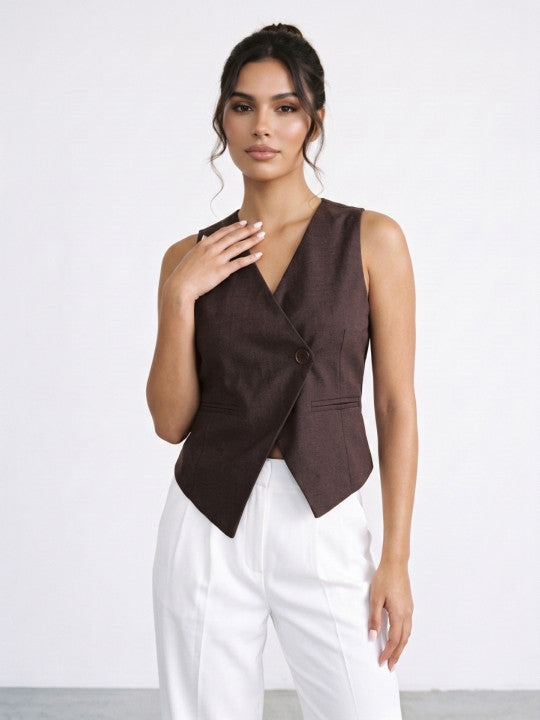 V-Neck Regular Fit Waistcoat with Tie-Ups