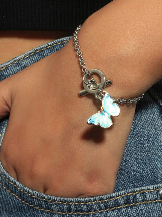 SilverToned Silver-Plated Butterfly Wraparound Bracelet